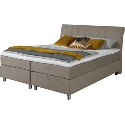 Boxspringbett ALINA "Elsa fix", braun (hellbraun gcp 42), B:201cm L:220cm, Chenille GCP (100% Polyester), Komplettbetten, Boxspringbett, inklusive Matratze und Topper, in verschiedenen Größen und Härtegraden