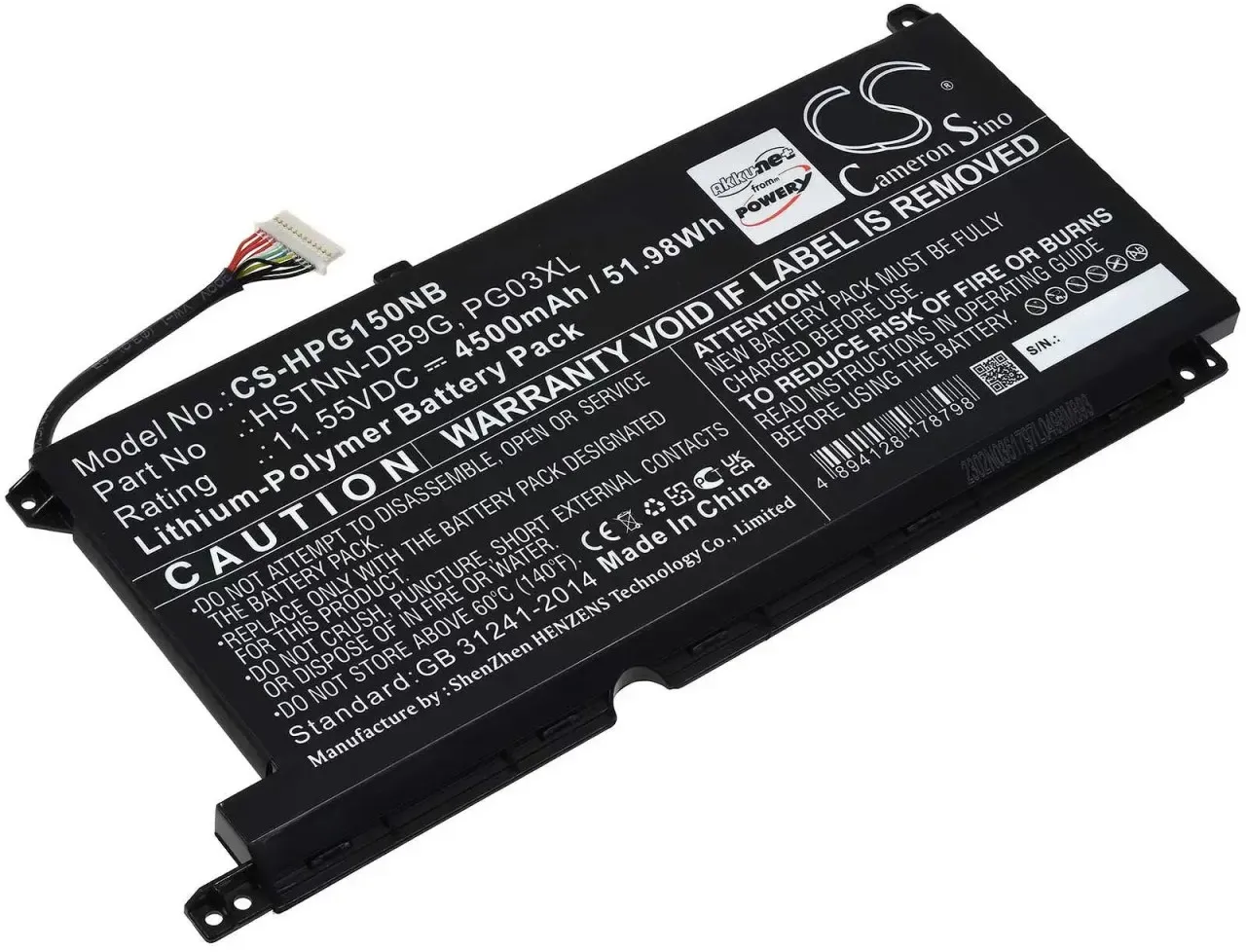 Akku passend für Laptop HP Pavilion Gaming 15/ Typ HSTNN-DB9G / PG03XL(Bauform genau beachten!) - 11,55V - 4500 mAh