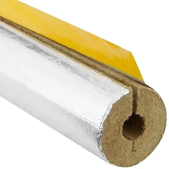 Steinwoll-Rohrschalen alukaschiert für Rohr 22 mm - Dämmschichtdicke 23 mm - geschlitzt - selbstklebend - Länge 1 m - 100% GEG