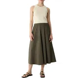 Comma, Midirock COMMA, Damen, Gr. 42, deep jungle, Obermaterial: 71% Baumwolle, 26% Polyamid, 3% Elasthan, unifarben, casual, regular fit ca. Mitte Wade, Röcke, mit elastischem Bund