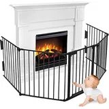 Naizy - Kaminschutzgitter 300cm Kinderschutzgitter ohne Bohren Ofenschutzgitter mit Tür Faltbar Laufgitter 5 Elemente Schutzgitter Metall Baby