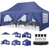 TOOLUCK Faltpavillon 3X6, Pavillon 3x6m Wasserdicht Stabil Winterfest, Faltbar Partyzelt mit 6 Seitenwänden & 4 Sandsack Pop up Gartenpavillon Anti-UV für Hochzeiten, Freien, Lichtblau