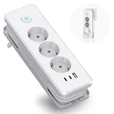 RAVPHICS Steckdosenleiste mit 2 USB C (PD 20W) und 1 USB A, 3 Fach Mehrfachsteckdose mit Schalter Mehrfachstecker Steckerleiste mit USB c, Überspannungsschutz 1,5M Kabel-Weiß 3680W