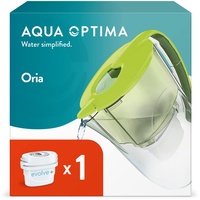 Aqua Optima Oria Wasserfilterkanne & 1 x 30 Tage Evolve+ Wasserfilterkartusche, 2,8 Liter Fassungsvermögen, zur Reduzierung von Mikroplastik, Chlor, Kalk und Verunreinigungen, Grün