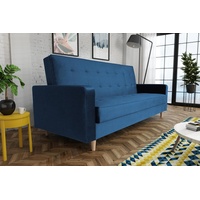 Beautysofa Schlafsofa Bamako, Sofa mit Schlaffunktion und Bettkasten, Polstersofa im skandinavischen Stil, Couch mit Holzbeine blau