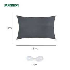 Jardinion Sonnensegel 3x5m Grau rechteckig – Sonnenschutz Terrasse, HDPE 180g/m2, Schattensegel mit UV-Schutz, Sonnensegel Garten, Balkon und Camping