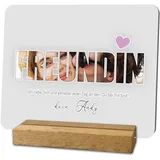 codiarts. Foto Geschenk Acryl Glas Bild personalisierbar - Eigenes Foto und Text DIN A4 oder A5 - optional mit Sockel in Buche - Fotogeschenk personalisiert für (005 FREUNDIN)