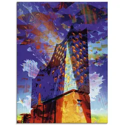 Glasbild ARTLAND "Elbphilharmonie Hamburg IV", blau (farbe bild(er): blau), B:45cm H:60cm, Bilder, in verschiedenen Größen