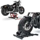 ConStands Motorradheber Set: Hebebühne Mid-lift L bis 680 kg rot # mit Motorradwippe Easy Vari