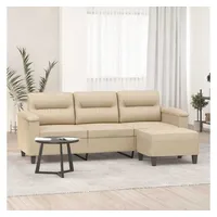 vidaXL 3-Sitzer-Sofa mit Hocker Creme 180 cm Mikrofasergewebe