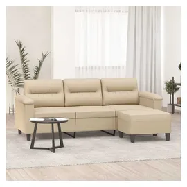 vidaXL 3-Sitzer-Sofa mit Hocker Creme 180 cm Mikrofasergewebe