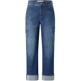 Angels Cargojeans "Liberta Cargo", Damen, Gr. 40, Länge 27, blau (mid blau used), Denim/Jeans, Obermaterial: 91% Baumwolle, 6% Polyester, 3% Elasthan, relaxed fit, Jeans, mit Umschlagsaum und Used-Effekten