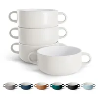 Kook Suppentöpfe, Keramikschalen, Broil, Ofen, mikrowellen- und spülmaschinenfest, mit Griffen, für Auflaufform, Nudeln, Müsli, 590 ml, 4 Stück (weiß)