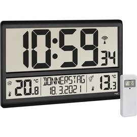 TFA Dostmann XL-Funkwanduhr Digital schwarz mit Thermometer (60.4521.01)