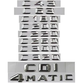 NEZIH Stamm-Emblem-Abzeichen, Chrom-Buchstaben, Embleme, passend for Mercedes Benz C-Klasse C63 C43 C55 AMG C180 C200 C220 C300 C320 C350 4MATIC CDI Emblem-Logo-Aufkleber (Color : C320)
