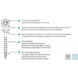 SPAX Schieferschraube 4 x 34 mm 500 Stück, Teilgewinde, Spezialkopf, T-Star Plus T20 4CUT