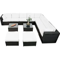 erweiterbares 35tlg. Lounge Polyrattan XXXL - schwarz - Garnitur Gartenmöbel Sitzgruppe Lounge Set Rattan XXXL - inkl. Lounge Sofa + Sessel + Ecke + Hocker + Tisch + Kissen