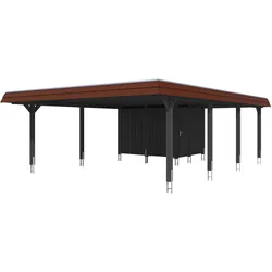 Skan Holz Walmdach Carport 630cm inkl. Abstellraum anthrazit Holzcarport