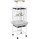 PawHut Vogelkäfig Papageienkäfig mit Rädern, Sitzstangen, Brücke mit Bogen und abnehmbaren Tabletts, Voliere für Wellensittiche, 62,5 x 62,5 x 156 cm, Weiß