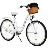 Milord Komfort Stadtfahrrad Fahrrad mit Weidenkorb Damenfahrrad, 26 Zoll, Weiß, 3-Gang - Weiß