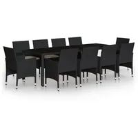 vidaXL 11-tlg Garten-Essgruppe Poly Rattan Schwarz