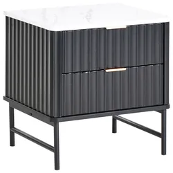 Nachttisch mit 2 Schubladen GLASTONBURY Marmor Optik / Schwarz