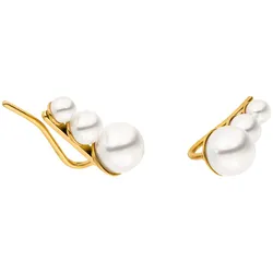 Paar Ohrhaken PURELEI "Schmuck Geschenk Finesse Ear Climber Ohrringe, 23161", gold (gelbgoldfarben, weiß), Ohrringe, Damen, Edelstahl-Perlen, Edelstahl, Perlen, mit Muschelperle