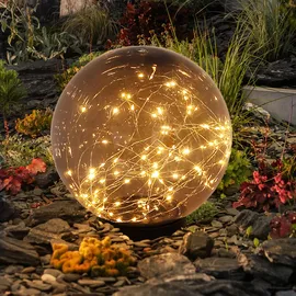 GLOBO 2er Set LED Solar Außen Tisch Lampe Garten Lichterkette Kugel Strahler Park Lampe rauch