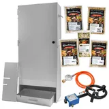 Eversmoke Räucherofen Jumbo 110 Pro II Starter Set – galvanisierter Stahl, große Räucherkammer, inkl. Thermometer, Haken, Körbe, Tropfblech & Feuerschale (Starterset + Gasbrenner)