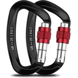 Kletterkarabiner, 2 Stück, Selbstsichernder Karabiner, Aluminium-edelstahl-d-ring-karabiner Zum Klettern Und Abseilen, Hunde Sperren, Hängemattenschaukel, Zelt, Große Größe, Schwarz
