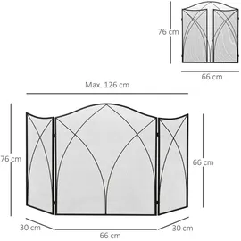 Homcom Kaminschutzgitter, Klappbares Kamingitter mit 3 Paneelen, Ofenschutzgitter, Funkenschutzgitter für Wohnzimmer, Metall, 126 x 76 cm, Schwarz