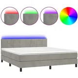 vidaXL Boxspringbett mit Matratze & LED Hellgrau 160x200 cm Samt