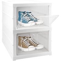 Bemodst Schuhboxen, Schuhboxen Stapelbar, 2-Lagige Transparente Kunststoffschuhbox mit Deckel, Abnehmbare Schublade Aufbewahrungs und Finishing-Box, Geeignet für die Haushaltsaufbewahrung von Schuhen