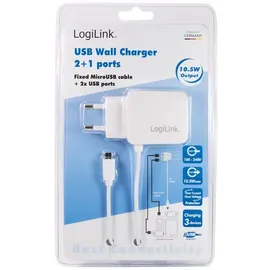 Logilink PA0157W USB Steckdosenadapter mit Micro-USB-Kabel, Weiß