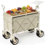 Join Nature Bollerwagen Faltbar Strand Handwagen, 3-in-1 Gartenwagen mit Tischplatte & Sonnendach (UV50+) 160L, bis 150kg belastbar, Gartenwagen für Alle Gelände, Camping Strand Einkauf Tier, Groß