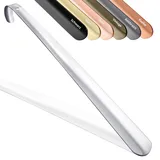 JK Trade® 42cm STABILER Edelstahl Schuhlöffel Lang | 2mm polierter Metall Schuhanzieher Lang zum Stehen | Schnell & Einfach | optimierte Länge & Breite | Shoe Horn | Business | Aufhängbar - 42cm
