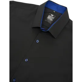 RUSTY NEAL Langarmhemd RUSTY NEAL, Herren, Gr. 6XL, EURO-Größen, schwarz (schwarz, blau), 60% Baumwolle, 37% Polyester, 3% Elasthan, unifarben, Hemden, mit Krawatte