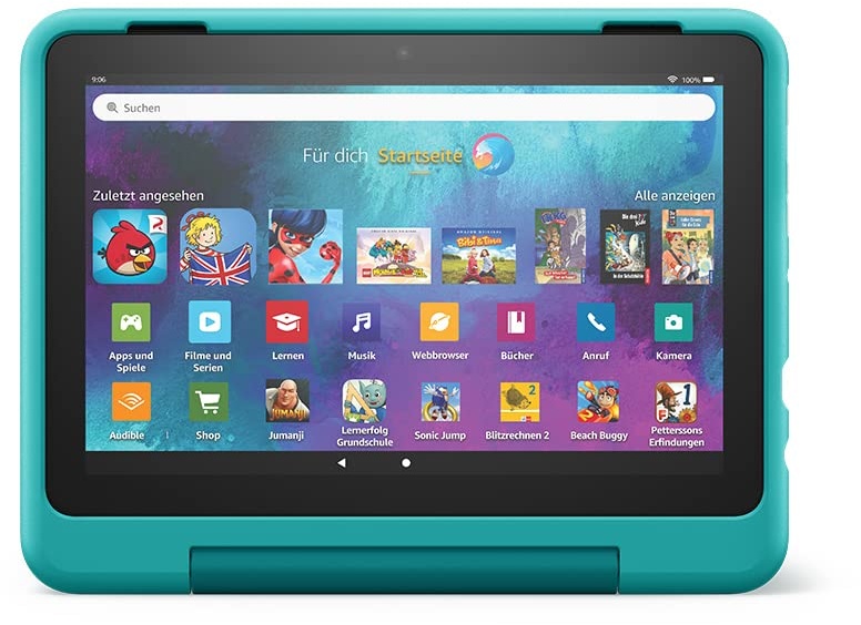 Fire HD 8 Kids Pro-Tablet, 8-Zoll-HD-Display, für Kinder von 6 bis 12 Jahren, 30 % schnellerer Prozessor, 13 Stunden Akkulaufzeit, kindgerechte Hülle, 32 GB (2022), blaugrün