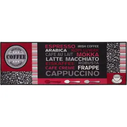 Küchenläufer ANDIAMO "Cafe Creme" Gr. 11, rot, B:50cm H:4mm L:150cm, Polyamid, Teppiche, Motiv Kaffee, mit Schriftzug, Größe 50x150 cm, Küche