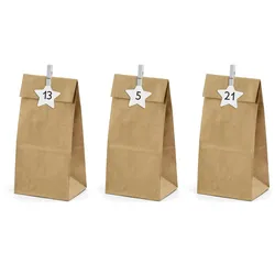 Adventskalender Tüten zum Befüllen 8x6,5x21cm Papier Set Weihnachtskalender Adventkalender Papiertüten DIY Bastelset Selbstbefüllen