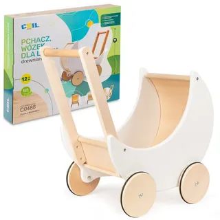 Coil Puppenwagen Lauflernwagen, Lauflernhilfe, aus Holz, Gummiräder, Kinderspielzeug weiß