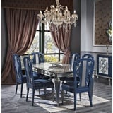 Casa Padrino Luxus Barock Esszimmer Stuhl Set Blau / Silber 54 x 53 x H. 109 cm - Edles Küchen Stühle 6er Set - Barock Esszimmer Möbel