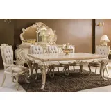 Casa Padrino Esszimmer-Set Luxus Barock Esszimmer Set Creme / Gold - 1 Barock Esstisch & 6 Barock Esszimmerstühle - Barock Esszimmer Möbel - Luxus Möbel im Barockstil - Edel & Prunkvoll