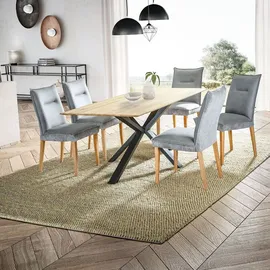 Lomadox Esstisch 160x90cm mit Schweizer Kante, Wildeiche massiv geölt, Metallfußgestell, Tisdale-69