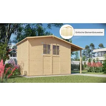 Konifera Gartenhaus KONIFERA "Alto 4 PLUS Fineline Satteldach", beige (naturbelassen), ohne Fußboden, ohne Rück- und Seitenwand, Holzwerkstoff, Gartenhäuser, mit Anbaudach