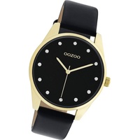 OOZOO Quarzuhr Oozoo Damen Armbanduhr Timepieces, (Analoguhr), Damenuhr Lederarmband schwarz, rundes Gehäuse, mittel (ca. 38mm) schwarz