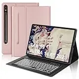 IVEOPPE Tastatur für Samsung Galaxy Tab S10 Ultra 2024, Hülle mit Tastatur Galaxy Tab S10 Ultra/S9 Ultra, Abnehmbarer QWERTZ Layout Beleuchtung Tastatur für Samsung S9/S10 Ultra 14.6 Zoll, Rosa