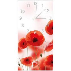 Wallario Wanduhr Leuchtende Mohnblumen – Rote Mohnblumenblüten (Glasuhr) weiß 30 cm x 60 cm
