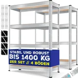 Masko MASKO® 2er-Set Lagerregal Schwerlastregal, Kellerregal , bis 875 kg belastbar, 5 verstellbare Ablagen, MDF-Platten Regal aus Metall, Steckregal, Werkstattregal, Keller, Garage