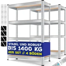 Masko MASKO® 2er-Set Lagerregal Schwerlastregal, Kellerregal , bis 875 kg belastbar, 5 verstellbare Ablagen, MDF-Platten Regal aus Metall, Steckregal, Werkstattregal, Keller, Garage